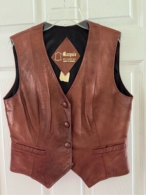 Marquise Rich Brown Leather Button Vest